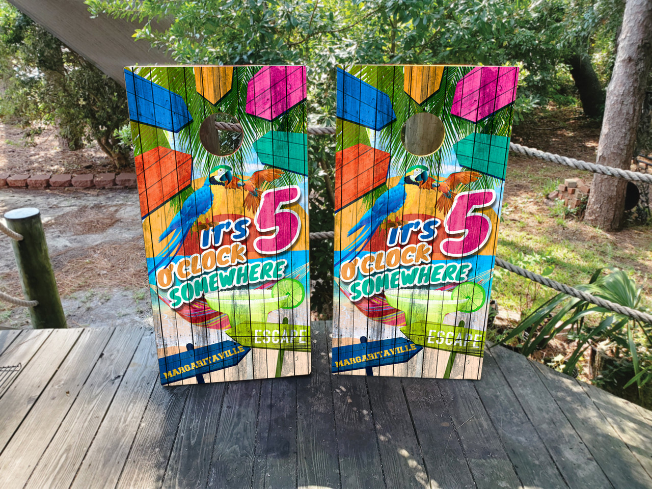 5'O'Clock Somewhere Parrot Beach Cornhole Wraps