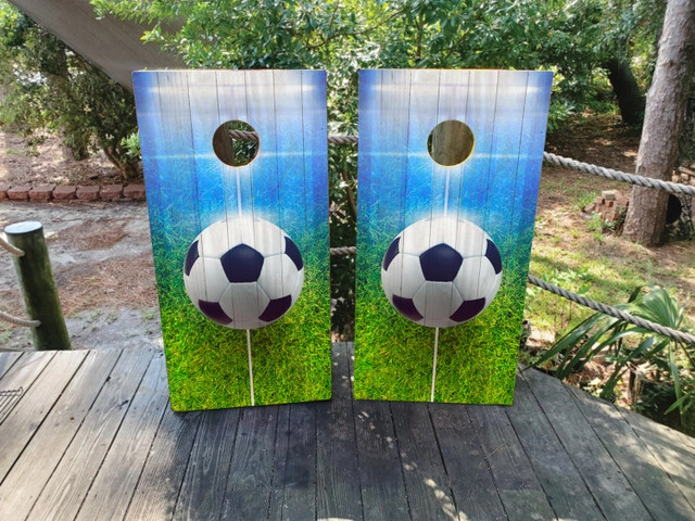 soccer themed cornhole boards, handmade cornhole boards