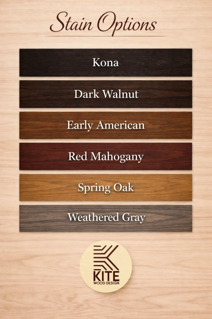 custom wood stain options, wood stain color options, custom wood finish options, stained wood design ideas, wood stain samples, wood stain colors for custom furniture, custom wood stain colors, natural wood stain finishes, dark wood stain options, light wood stain options, wood stain choices for cabinets, rustic wood stain finishes, custom stained wood decor, wood finish and stain combinations, premium wood stain options